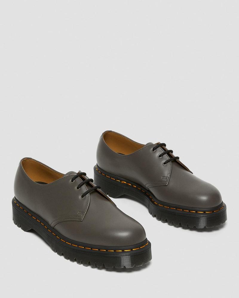 Dr Martens 1461 Bex Smooth Læder Oxford Sko Dame Khaki Grå | DK 341PJJ